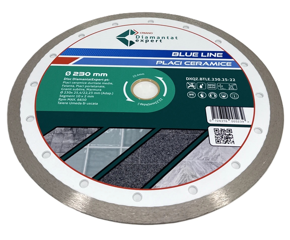 Disc DiamantatExpert pt. Ceramica, Gresie Portelanata de Duritate Medie, Placi 200x25,4/22.23(ring) (mm) taiere uscata sau umeda, Blue Line Profesional - DXQZ.BTLE.200.25-22 - 1 | YEO