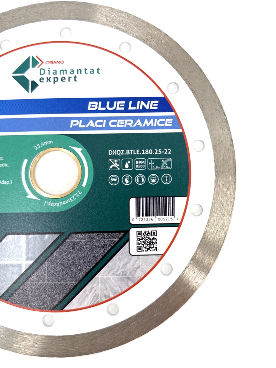 Disc DiamantatExpert pt. Ceramica, Gresie Portelanata de Duritate Medie, Placi 180x25,4/22.23(ring) (mm) taiere uscata sau umeda, Blue Line Profesional - DXQZ.BTLE.180.25-22 - 2 | YEO