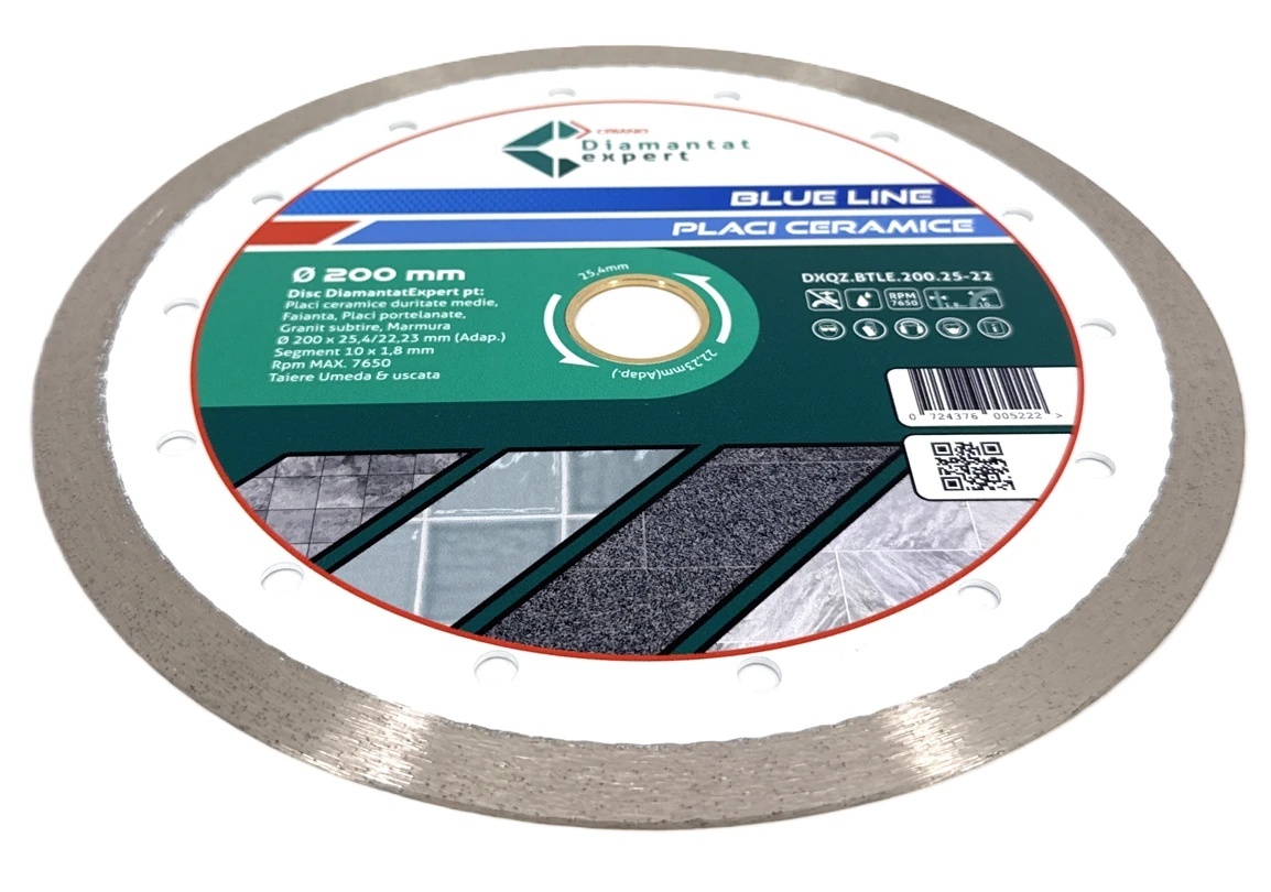 Disc DiamantatExpert pt. Ceramica, Gresie Portelanata de Duritate Medie, Placi 200x25,4/22.23(ring) (mm) taiere uscata sau umeda, Blue Line Profesional - DXQZ.BTLE.200.25-22 — imaginea 7