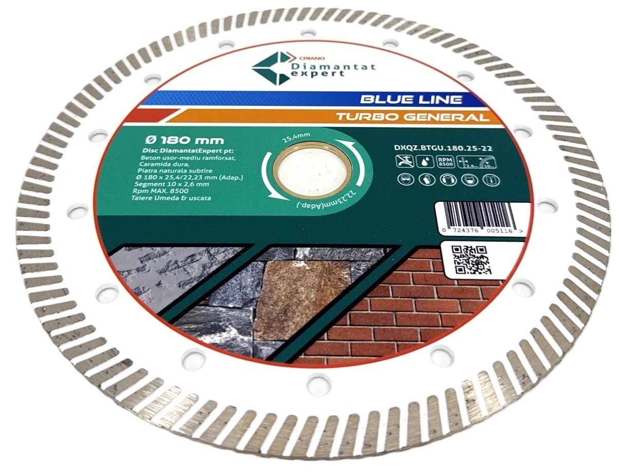 Disc DiamantatExpert TURBO pt. Beton Ranforsat Usor, Materiale de constructii 180x25,4/22.23(ring) (mm) taiere uscata sau umeda, Blue Line Profesional - DXQZ.BTGU.180.25-22 — imaginea 7