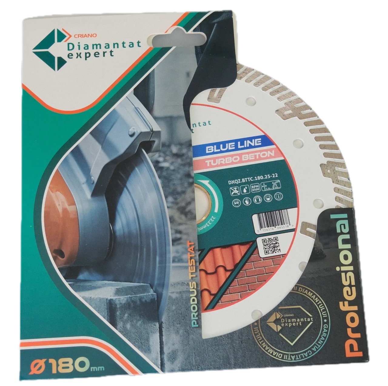 Disc DiamantatExpert TURBO Segmentat pt. Beton Ranforsat Usor, Materiale de constructii 180x25,4/22.23(ring) (mm) taiere uscata sau umeda, Blue Line Profesional - DXQZ.BTTC.180.25-22 - 3 | YEO