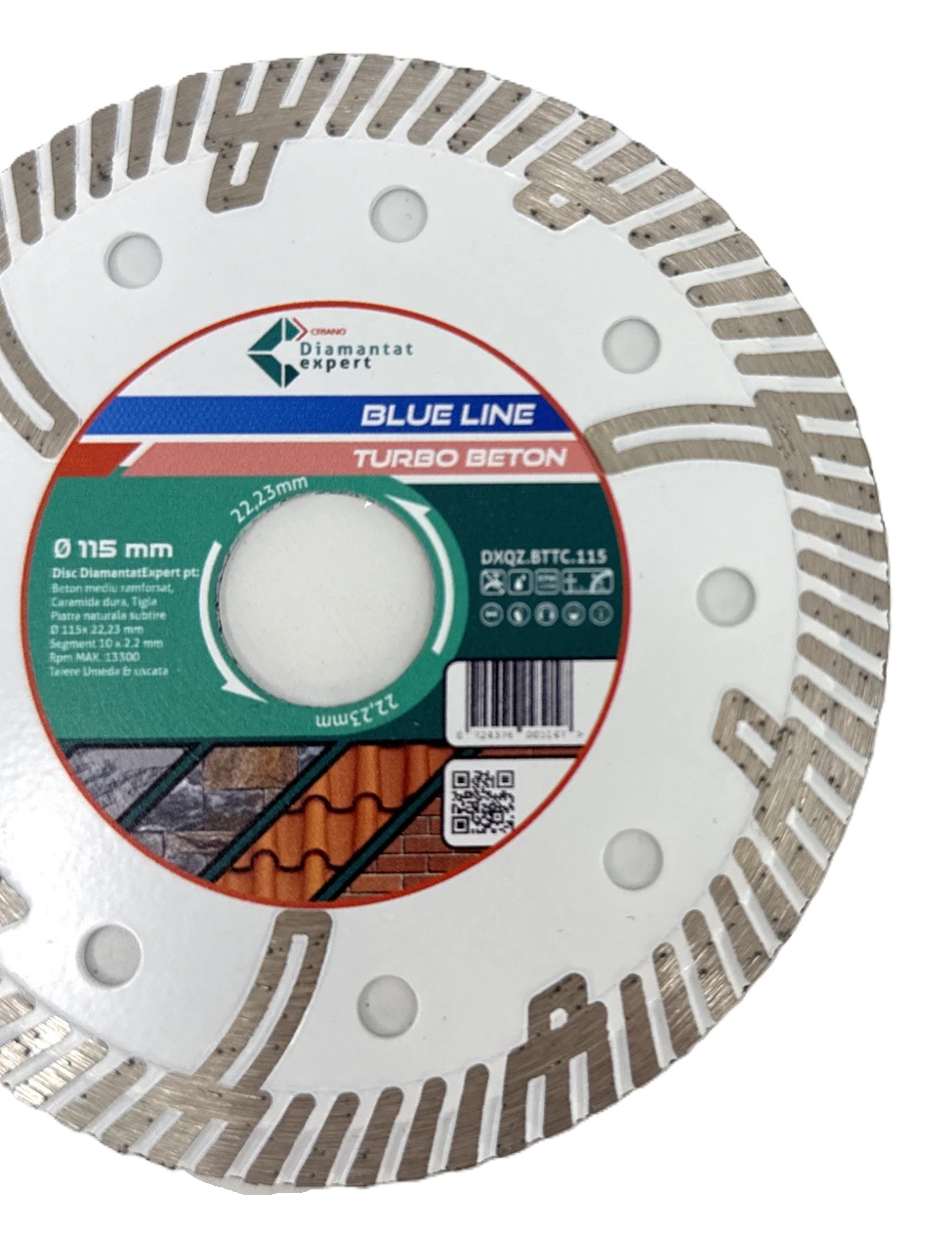 Disc DiamantatExpert TURBO Segmentat pt. Beton Ranforsat Usor, Materiale de constructii 115x22.23 (mm) taiere uscata sau umeda, Blue Line Profesional - DXQZ.BTTC.115 - 2 | YEO