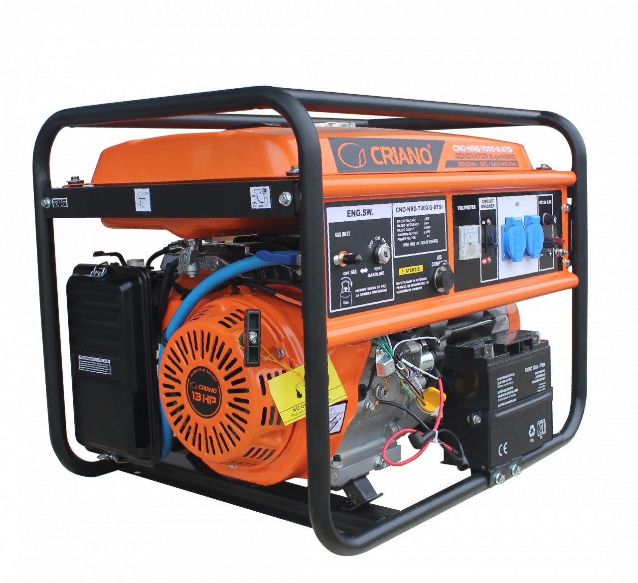 Generator de curent 5.5 kW SuperHIBRID (GPL + Gaz Natural + Benzina) cu posibilitate de Automatizare - CRIANO - CNO-NRG-7000-G-ATSr — imaginea 8