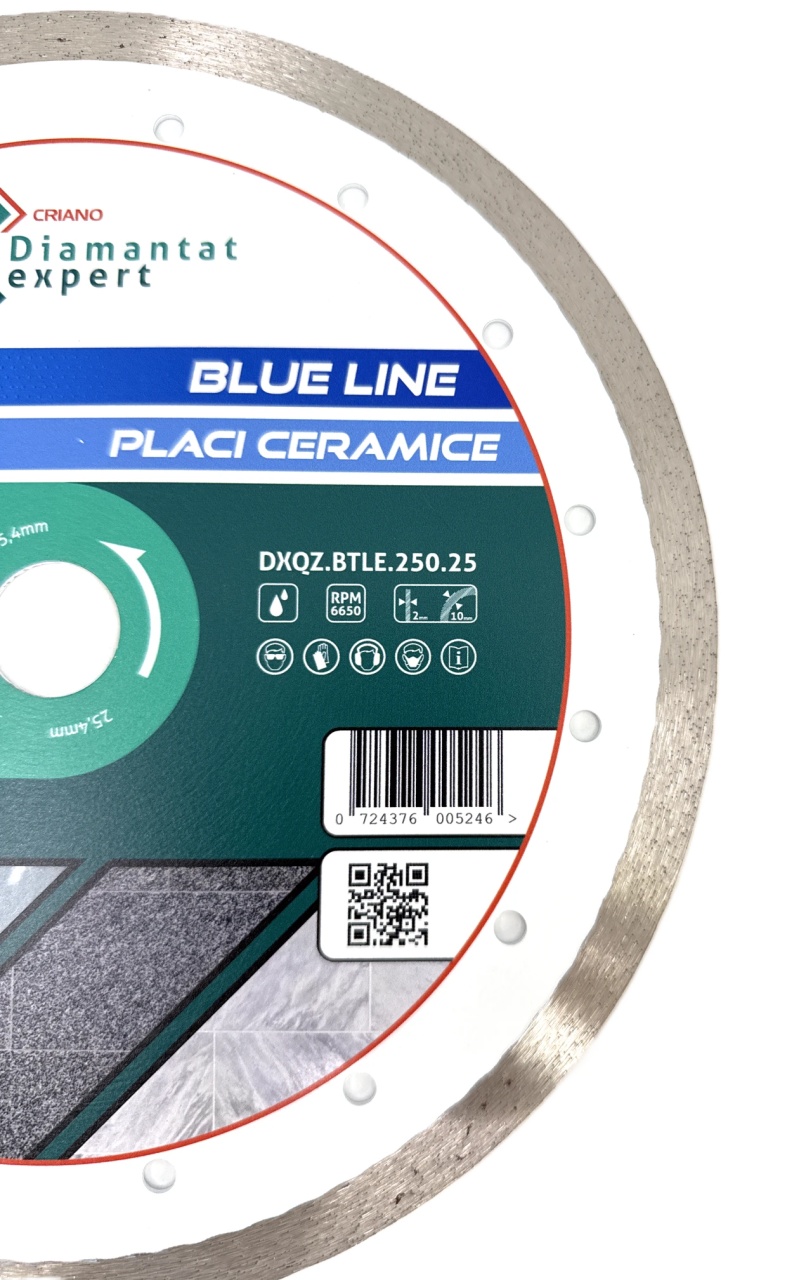 Disc DiamantatExpert pt. Ceramica, Gresie Portelanata de Duritate Medie, Placi 250x25,4mm (mm) taiere umeda, Blue Line Profesional - DXQZ.BTLE.250.25 - 2 | YEO