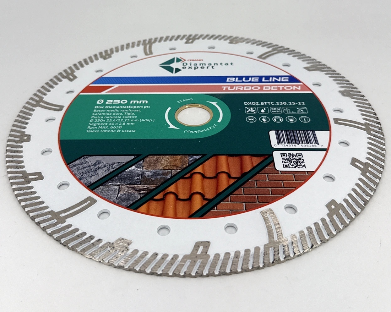 Disc DiamantatExpert TURBO Segmentat pt. Beton Ranforsat Usor, Materiale de constructii 230x25,4/22.23(ring) (mm) taiere uscata sau umeda, Blue Line Profesional - DXQZ.BTTC.230.25-22 - 1 | YEO