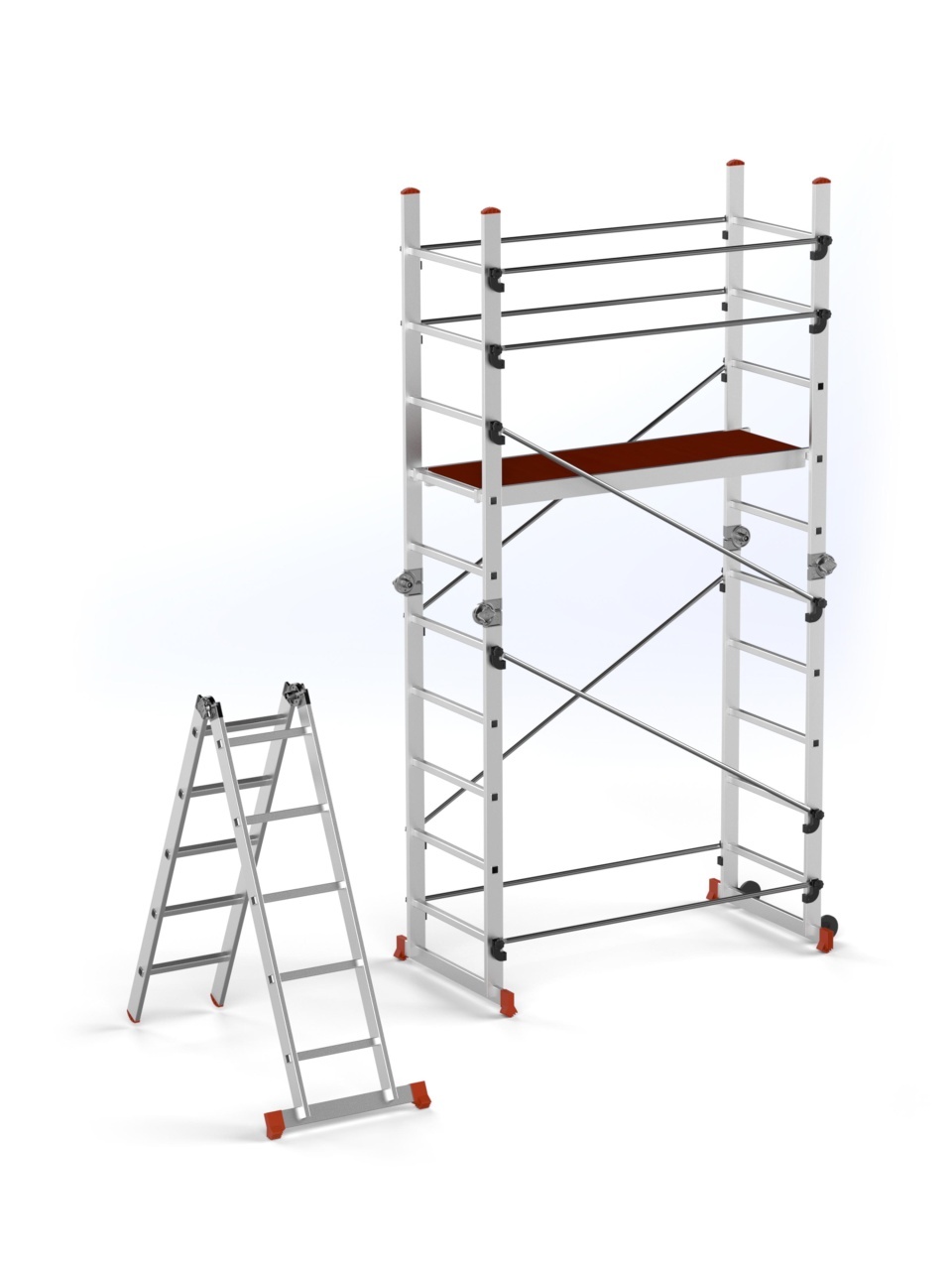Schela aluminiu mobila cu doua scari pliabile 2x5 trepte, inaltime 3m, platforma 1,35x0,45(m), max. 150kg - CNO-SME-ACRO4M — imaginea 8