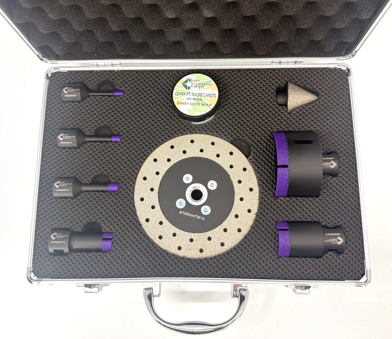 Set carote diamantate pt. gresie portelanata & piatra - diam. 6, 8, 10, 20, 35, 68 (mm), freza conica, disc taiere si ceara 3DTECH - Super PREMIUM - DXDY.NEODRILL.9SET — imaginea 9