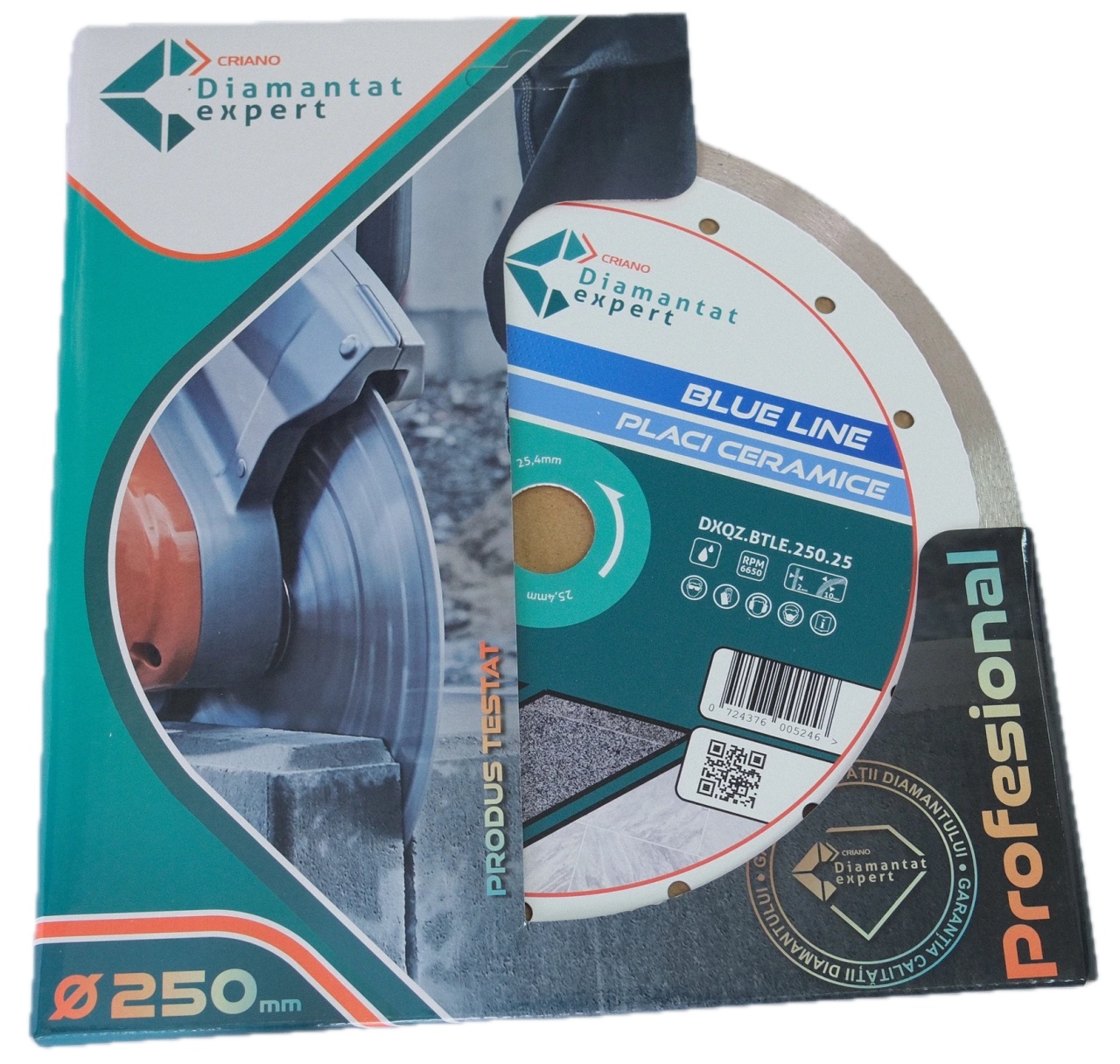 Disc DiamantatExpert pt. Ceramica, Gresie Portelanata de Duritate Medie, Placi 250x25,4mm (mm) taiere umeda, Blue Line Profesional - DXQZ.BTLE.250.25 - 3 | YEO