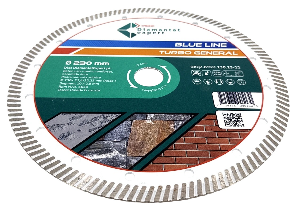 Disc DiamantatExpert TURBO pt. Beton Ranforsat Usor, Materiale de constructii 230x25,4/22.23(ring) (mm) taiere uscata sau umeda, Blue Line Profesional - DXQZ.BTGU.230.25-22 — imaginea 6