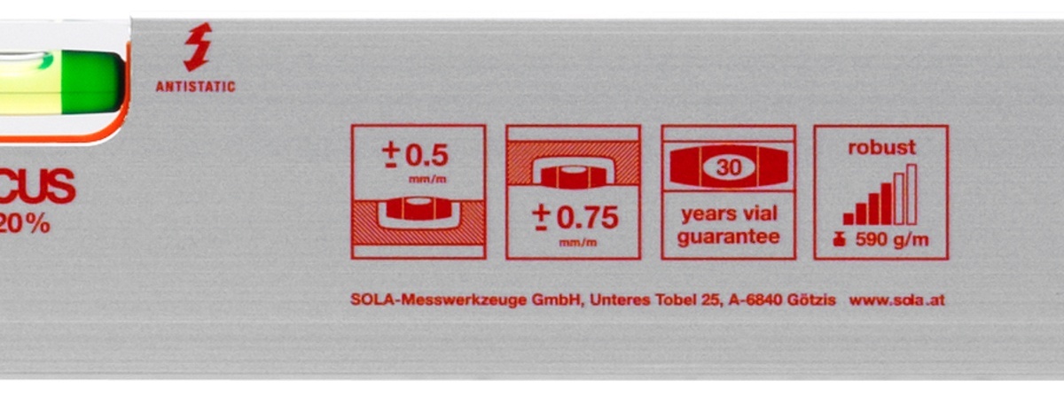 Nivelă cu bula ( Boloboc ) cu profil aluminiu, 80cm AZB 80 - Sola-01011101 - imagine 2