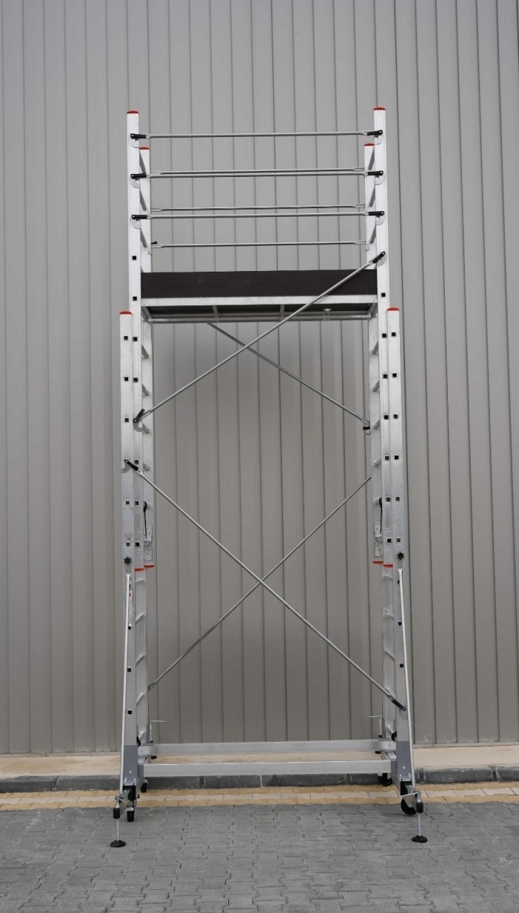Schela mobila aluminiu telescopica 2x5(m), inaltime lucru 10 metri, o platforma 1,6x0,6(m), max 200kg/mp - CNO-SME-MEGA10 - imagine 8