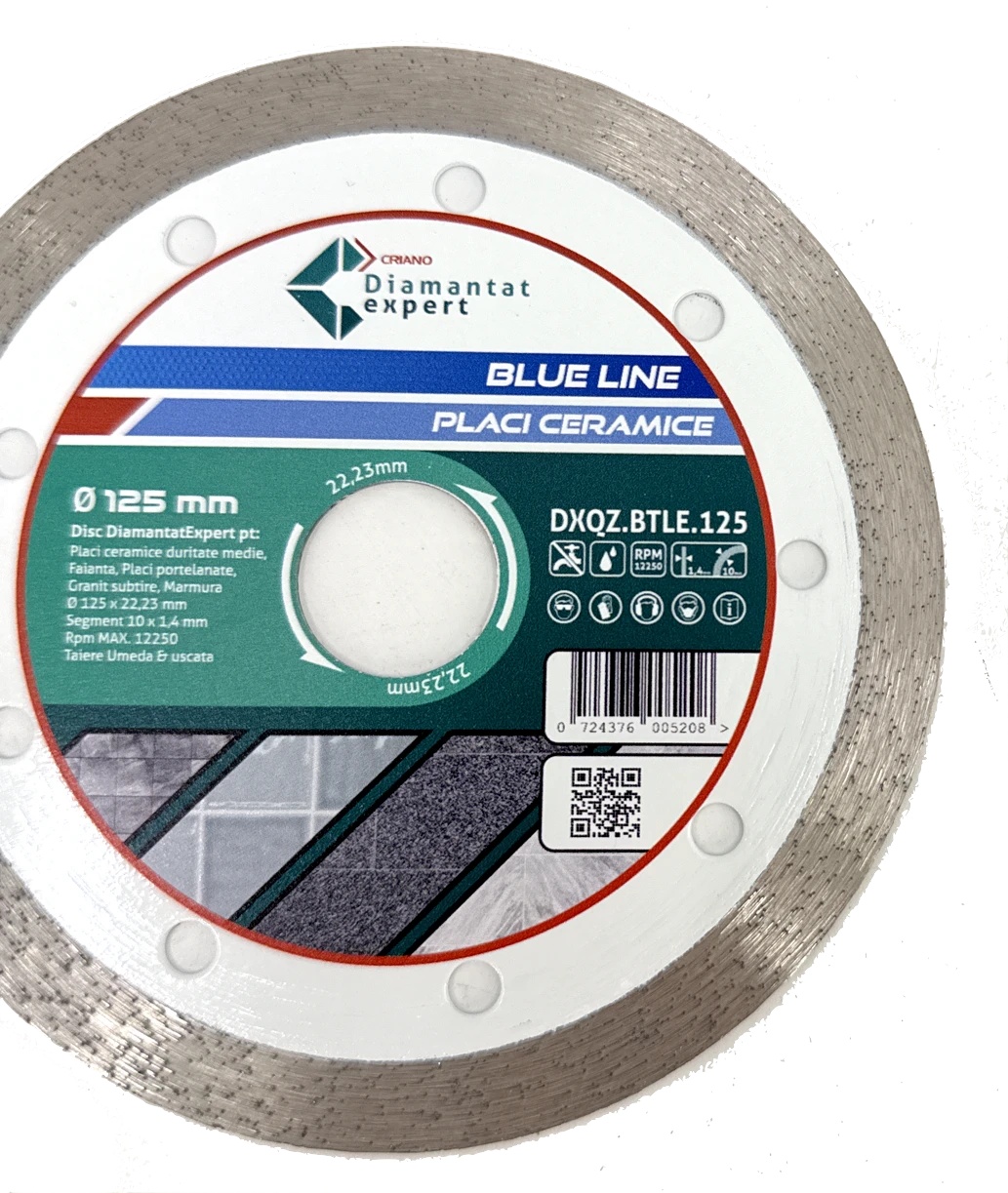 Disc DiamantatExpert pt. Ceramica, Gresie Portelanata de Duritate Medie, Placi 125x22.23 (mm) taiere uscata sau umeda, Blue Line Profesional - DXQZ.BTLE.125 - 1 | YEO