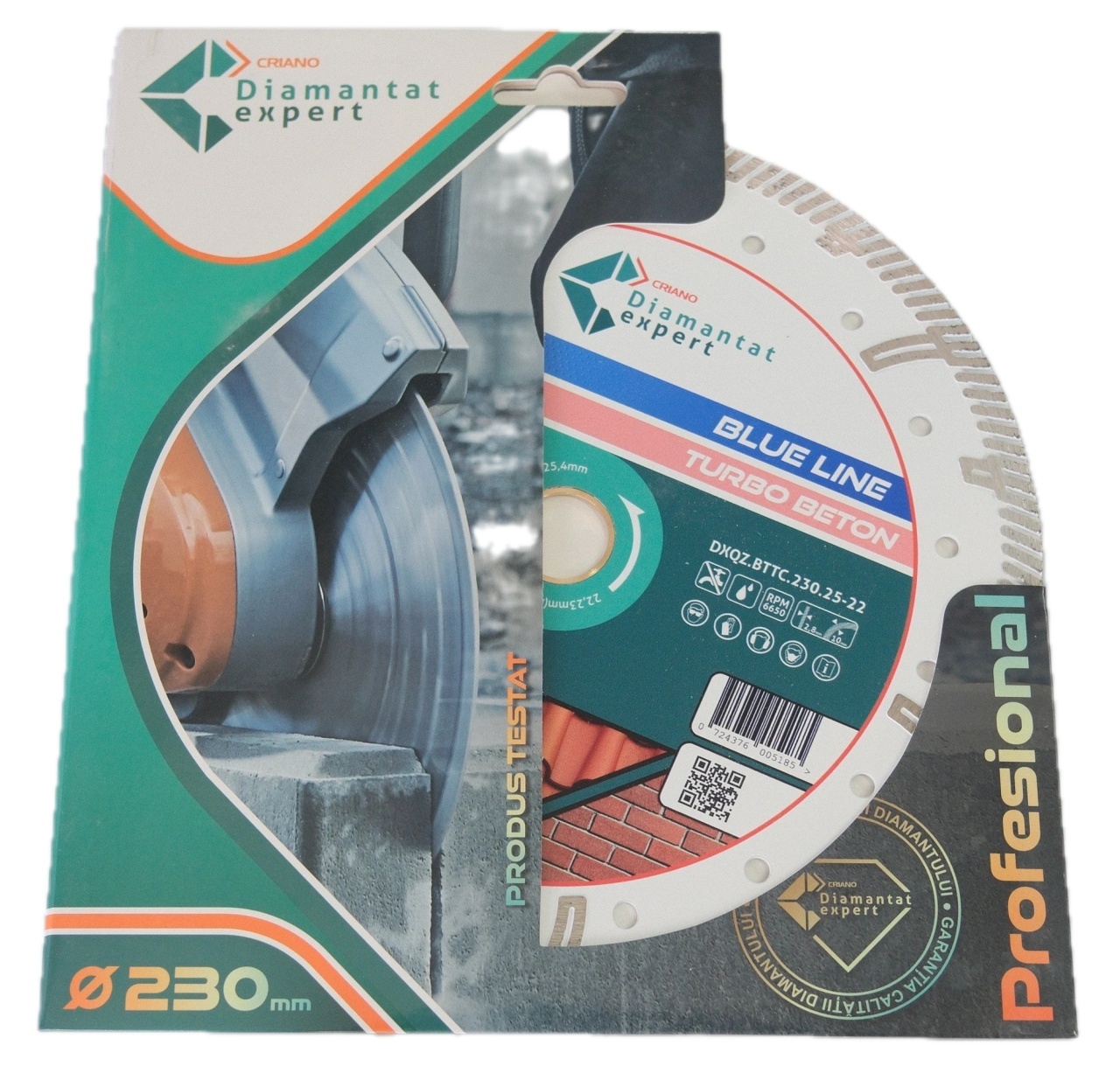 Disc DiamantatExpert TURBO Segmentat pt. Beton Ranforsat Usor, Materiale de constructii 230x25,4/22.23(ring) (mm) taiere uscata sau umeda, Blue Line Profesional - DXQZ.BTTC.230.25-22 - 3 | YEO