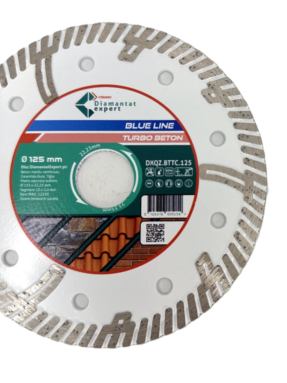 Disc DiamantatExpert TURBO Segmentat pt. Beton Ranforsat Usor, Materiale de constructii 125x22.23 (mm) taiere uscata sau umeda, Blue Line Profesional - DXQZ.BTTC.125 - 2 | YEO