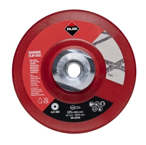 Disc lamelar diamantat pt. slefuit granit, gresie, portelan, sticla - #200, Ø125mm, M14 - RUBI-32939