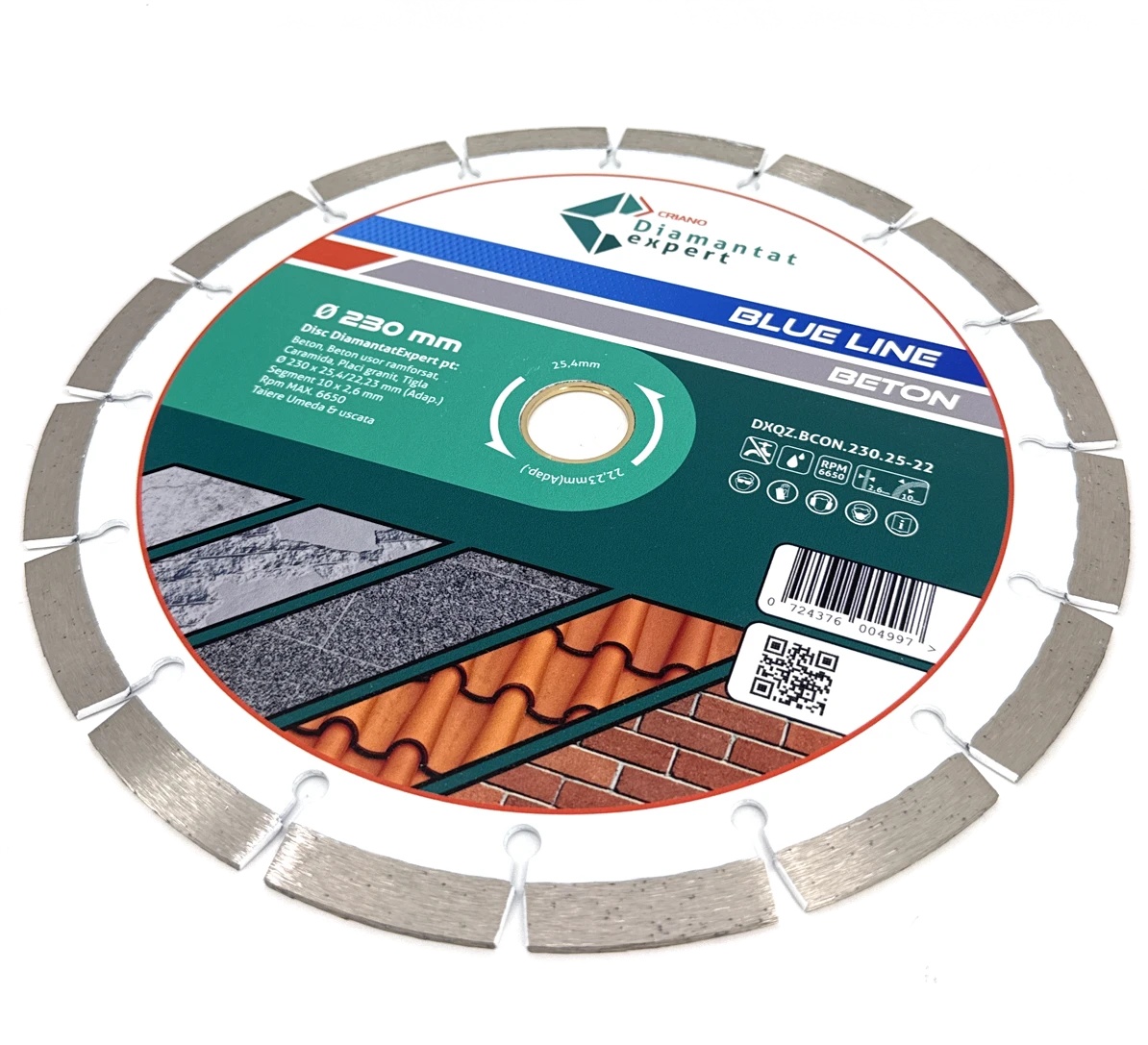 Disc DiamantatExpert pt. Beton, Materiale constructii 230x25,4/22.23(inel) (mm) taiere uscata sau umeda, Blue Line Profesional - DXQZ.BCON.230.25-22 - 1 | YEO
