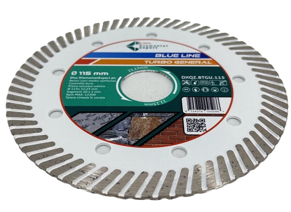 Disc DiamantatExpert TURBO pt. Beton Ranforsat Usor, Materiale de constructii 115x22.23 (mm) taiere uscata sau umeda, Blue Line Profesional - DXQZ.BTGU.115 - Imagine 7
