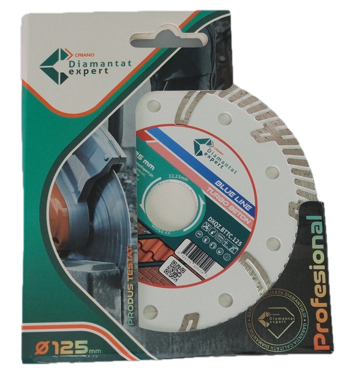 Disc DiamantatExpert TURBO Segmentat pt. Beton Ranforsat Usor, Materiale de constructii 125x22.23 (mm) taiere uscata sau umeda, Blue Line Profesional - DXQZ.BTTC.125 - 3 | YEO