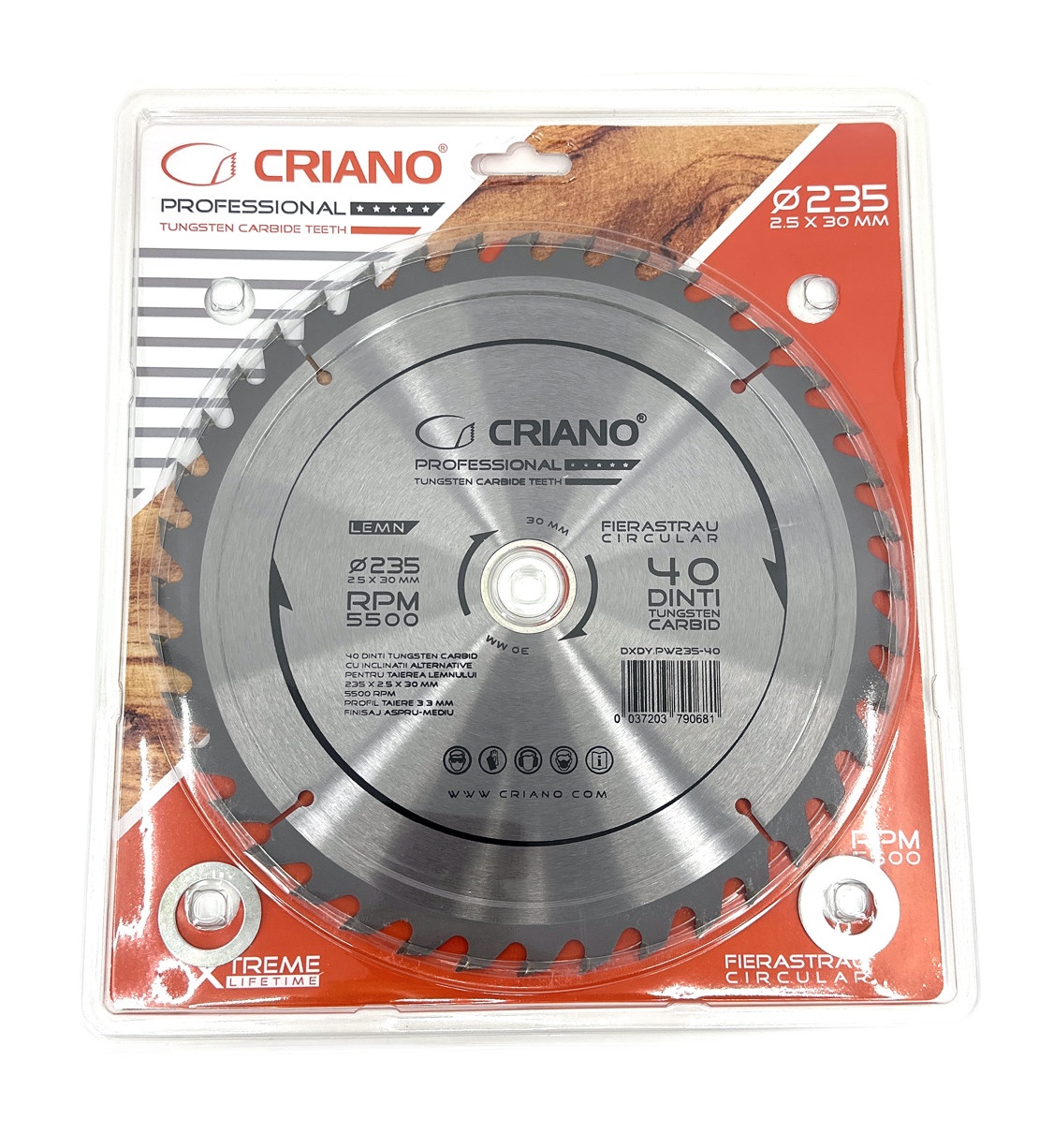 Disc Premium TCT - panza de fierastrau circular pentru taiat lemn, 235x30/25,4/20 cu 40 dinti din carbura de tungsten (vidia) - DXDY.PW235-40 — imaginea 9