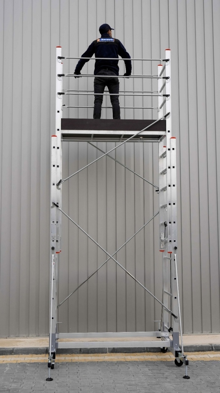 Schela mobila aluminiu telescopica 2x4(m), inaltime lucru 8 metri, o platforma 1,6x0,6(m), max 200kg/mp - CNO-SME-MEGA8 - imagine 6