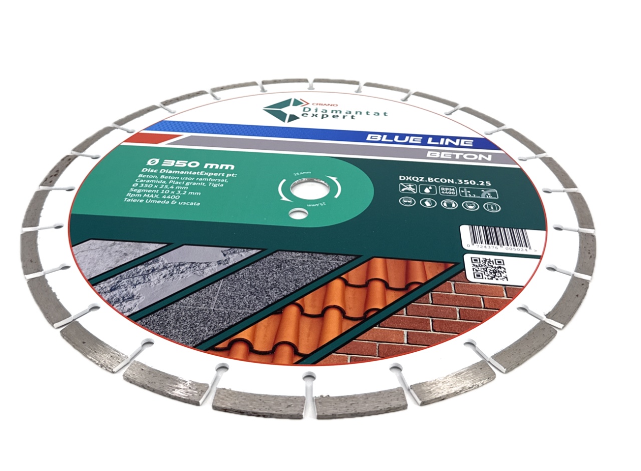Disc DiamantatExpert LASER pt. Beton, Materiale constructii 350x25,4mm (mm) taiere uscata sau umeda, Blue Line Profesional - DXQZ.BCON.350.25 - 1 | YEO