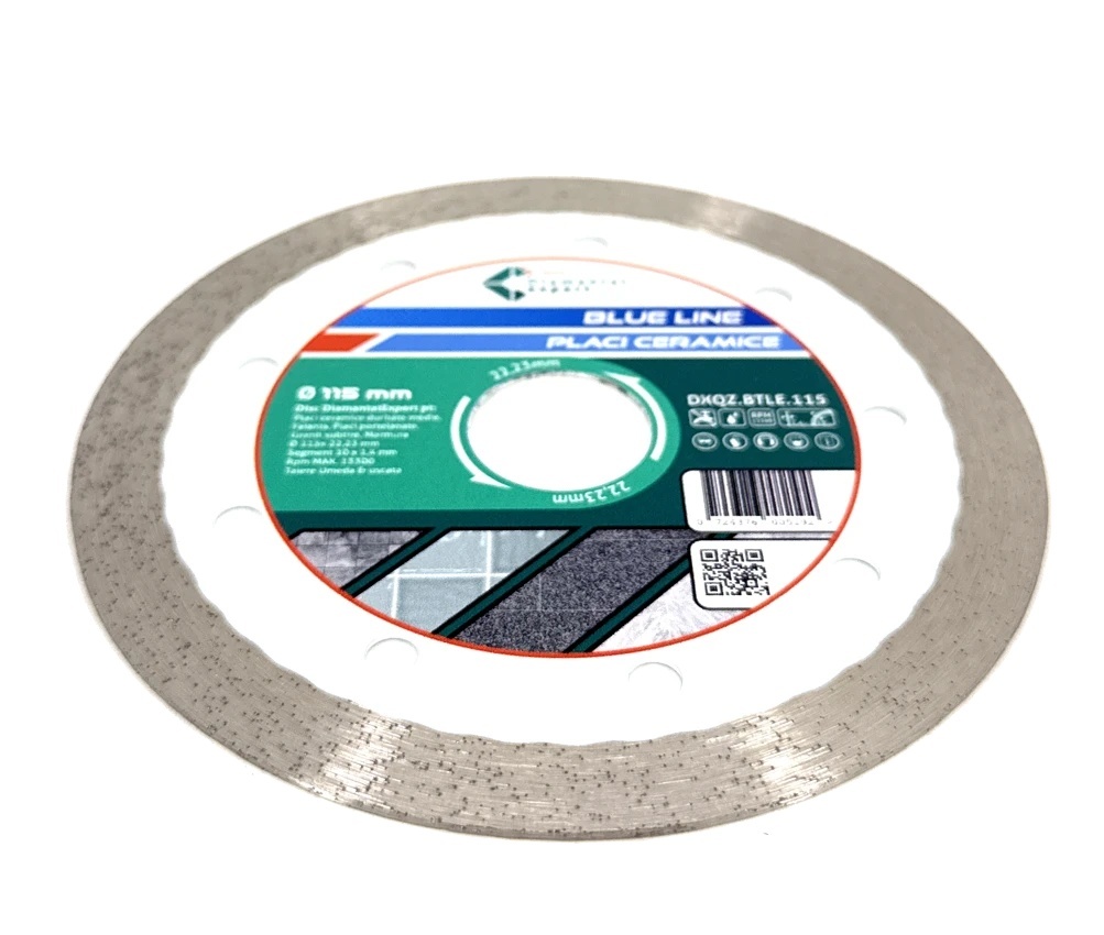 Disc DiamantatExpert pt. Ceramica, Gresie Portelanata de Duritate Medie, Placi 115x22.23 (mm) taiere uscata sau umeda, Blue Line Profesional - DXQZ.BTLE.115 - 1 | YEO