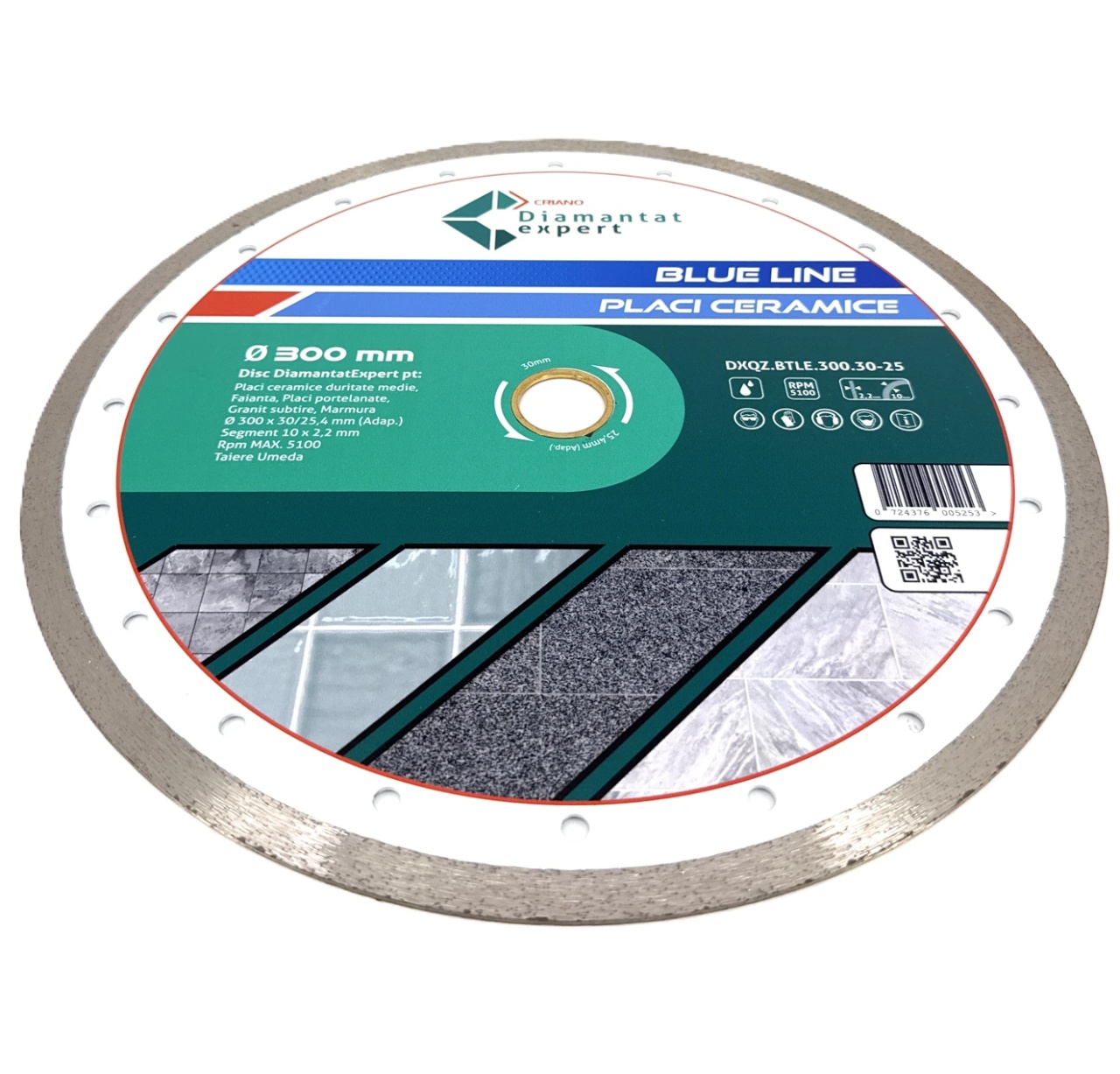 Disc DiamantatExpert pt. Ceramica, Gresie Portelanata de Duritate Medie, Placi 300x30/25,4mm(ring) (mm) taiere umeda, Blue Line Profesional - DXQZ.BTLE.300.30-25 - 1 | YEO