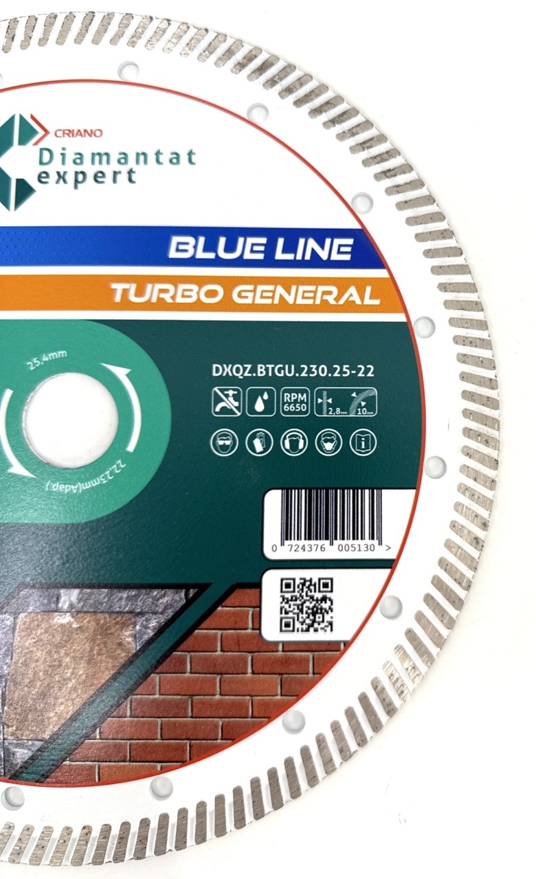 Disc DiamantatExpert TURBO pt. Beton Ranforsat Usor, Materiale de constructii 230x25,4/22.23(ring) (mm) taiere uscata sau umeda, Blue Line Profesional - DXQZ.BTGU.230.25-22 - 2 | YEO