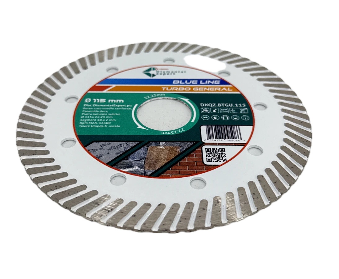 Disc DiamantatExpert TURBO pt. Beton Ranforsat Usor, Materiale de constructii 115x22.23 (mm) taiere uscata sau umeda, Blue Line Profesional - DXQZ.BTGU.115 - 2 | YEO
