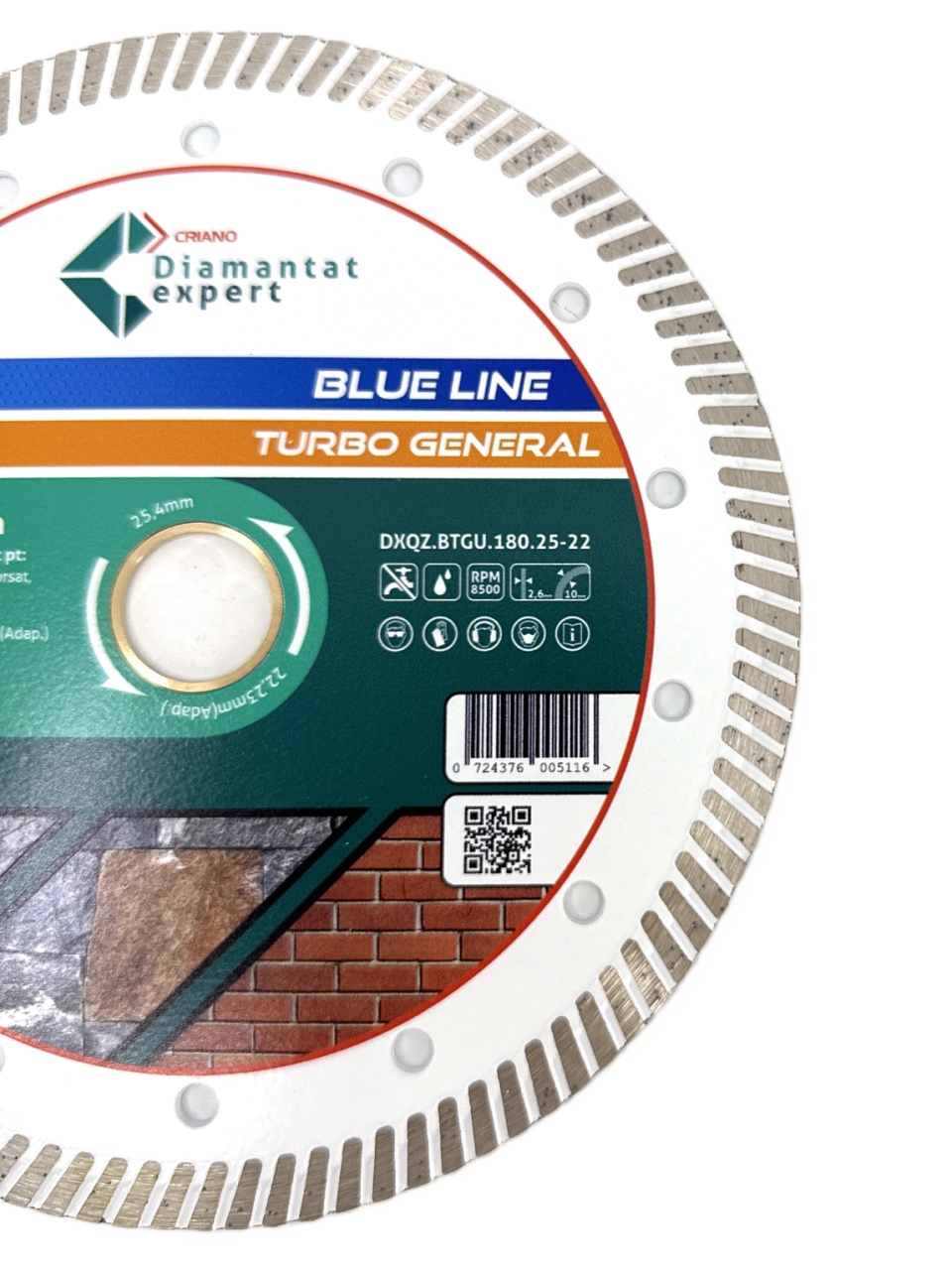 Disc DiamantatExpert TURBO pt. Beton Ranforsat Usor, Materiale de constructii 180x25,4/22.23(ring) (mm) taiere uscata sau umeda, Blue Line Profesional - DXQZ.BTGU.180.25-22 - 2 | YEO