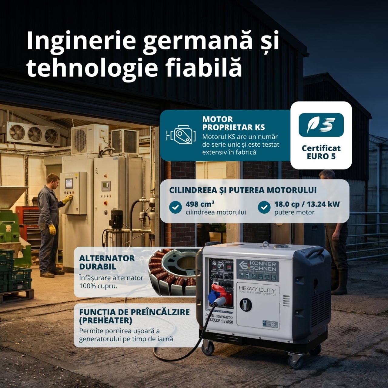 Generator de curent 7.5 kW diesel - Heavy Duty - insonorizat - Konner & Sohnen - KS-9300DE-1/3-ATSR-Super-Silent — imaginea 9