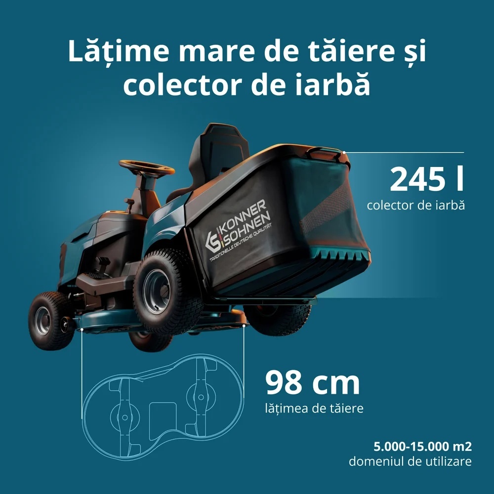 Tractor de tuns gazon pe benzină - 980mm, 245l - Konner & Sohnen - KS 98TMG-H — imaginea 5