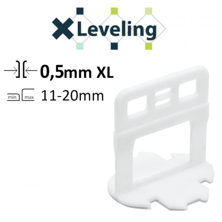 Distantiere XL autonivelare ( Clips XL ) pt. placi groase (11- 20 mm) - Rost de 0,5 mm - 100 buc - XLEV-PLC0.5XL100