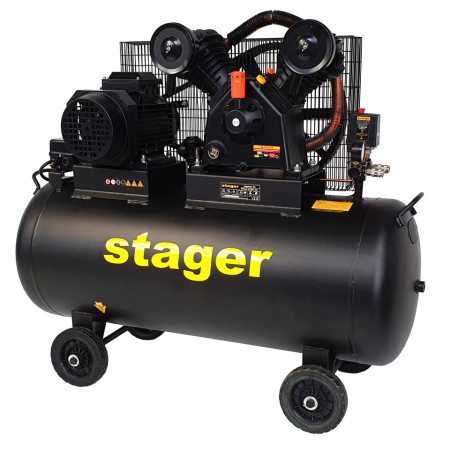 Stager HMV0.6/200-10 compresor aer, 200L, 10bar, 600L/min, trifazat, angrenare curea - Img 1