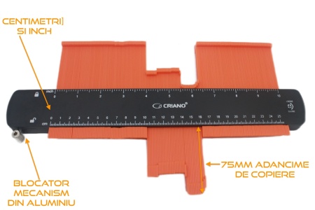 Sablon Profesional cu mecanism interior din aluminiu, pentru copiere forme, lung. 250mm - CNO-COPYCAT - Img 1