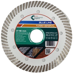 Disc DiamantatExpert TURBO pt. Beton Ranforsat Usor, Materiale de constructii 115x22.23 (mm) taiere uscata sau umeda, Blue Line Profesional - DXQZ.BTGU.115