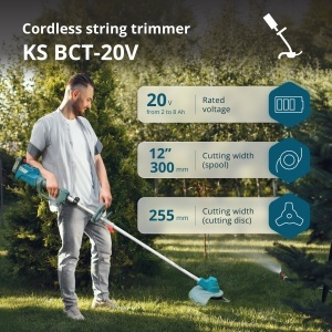 Trimmer de grădină cu acumulator (neinclus), 300mm - Konner & Sohnen - KS BCT-20V - Img 4