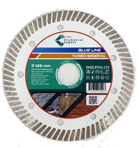 Disc DiamantatExpert TURBO pt. Beton Ranforsat Usor, Materiale de constructii 125x22.23 (mm) taiere uscata sau umeda, Blue Line Profesional - DXQZ.BTGU.125