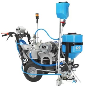Echipament airless pentru trasat marcaje rutiere Larius Giotto Plus - autopropulsat, 2 pistoale. 8 l/min, rezervor Gravity 2x30lt