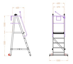 Scara industriala rabatabila (pliabila) din aluminiu cu 4 trepte si platforma h=132cm, inaltime de lucru 3,3m - CNO-SME-FWPL14 - Img 2