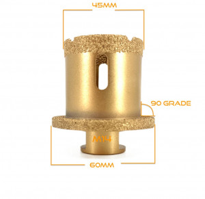 Carota Diamantata pentru ventil scurgeri in gresie portelanata, piatra, compozit, - diam. 45mm, 60mm 90° - Premium - DXDY.GOLDDrill.45-90deg - Img 2