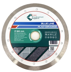 Disc DiamantatExpert pt. Ceramica, Gresie Portelanata de Duritate Medie, Placi 180x25,4/22.23(ring) (mm) taiere uscata sau umeda, Blue Line Profesional - DXQZ.BTLE.180.25-22