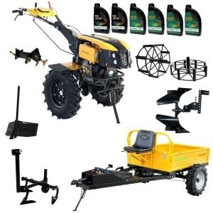 ProGARDEN Pachet Campo 1273 Alpine V2, Motocultor 12CP + PRS20-45 Prasitoare + Remorca RM500T+ Plug bilonat/rarita + Plug reversibil + Adaptor + 2 Roti metalice 540x170 + 6 L ulei
