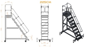 Scara industriala din aluminiu cu 3-8 trepte, platforma si roti ajustabile, h=100-225(cm), inaltime lucru 3-4,25(m) - CNO-SME-ALPL1 - Img 6