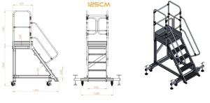Scara industriala din aluminiu cu 3-8 trepte, platforma si roti ajustabile, h=100-225(cm), inaltime lucru 3-4,25(m) - CNO-SME-ALPL1 - Img 4