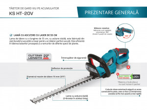Foarfecă electrică pentru tuns gard viu fără fir KS HT-20V - Img 4