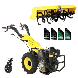 ProGARDEN Pachet Campo U12E Motocultor 12CP + FT90 Freza tractata 90cm + Roata sustinere + 4L Ulei