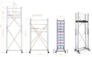 Schela mobila aluminiu telescopica 2x3(m), inaltime lucru 6 metri, o platforma 1,6x0,6(m), max 200kg/mp - CNO-SME-MEGA6 - Img 2