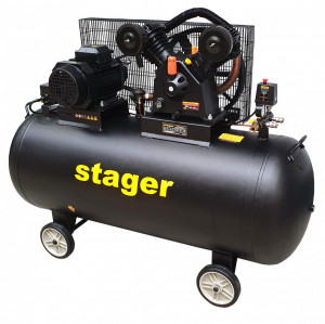 Stager HMV0.6/370-10 compresor aer, 370L, 10bar, 600L/min, trifazat, angrenare curea - Img 2