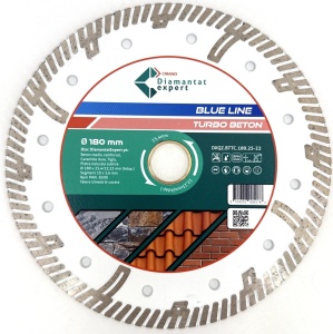 Disc DiamantatExpert TURBO Segmentat pt. Beton Ranforsat Usor, Materiale de constructii 180x25,4/22.23(ring) (mm) taiere uscata sau umeda, Blue Line Profesional - DXQZ.BTTC.180.25-22